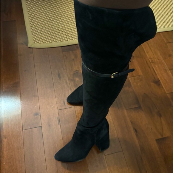 Black suede tall over the knee boots with a block heel - Picture 1 of 5
